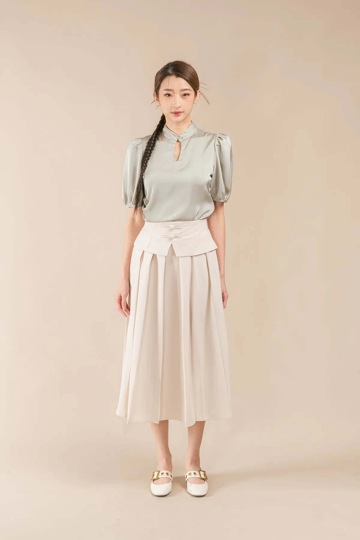 Yuline Chinese Knot Layered Maxi Pleated Skirt