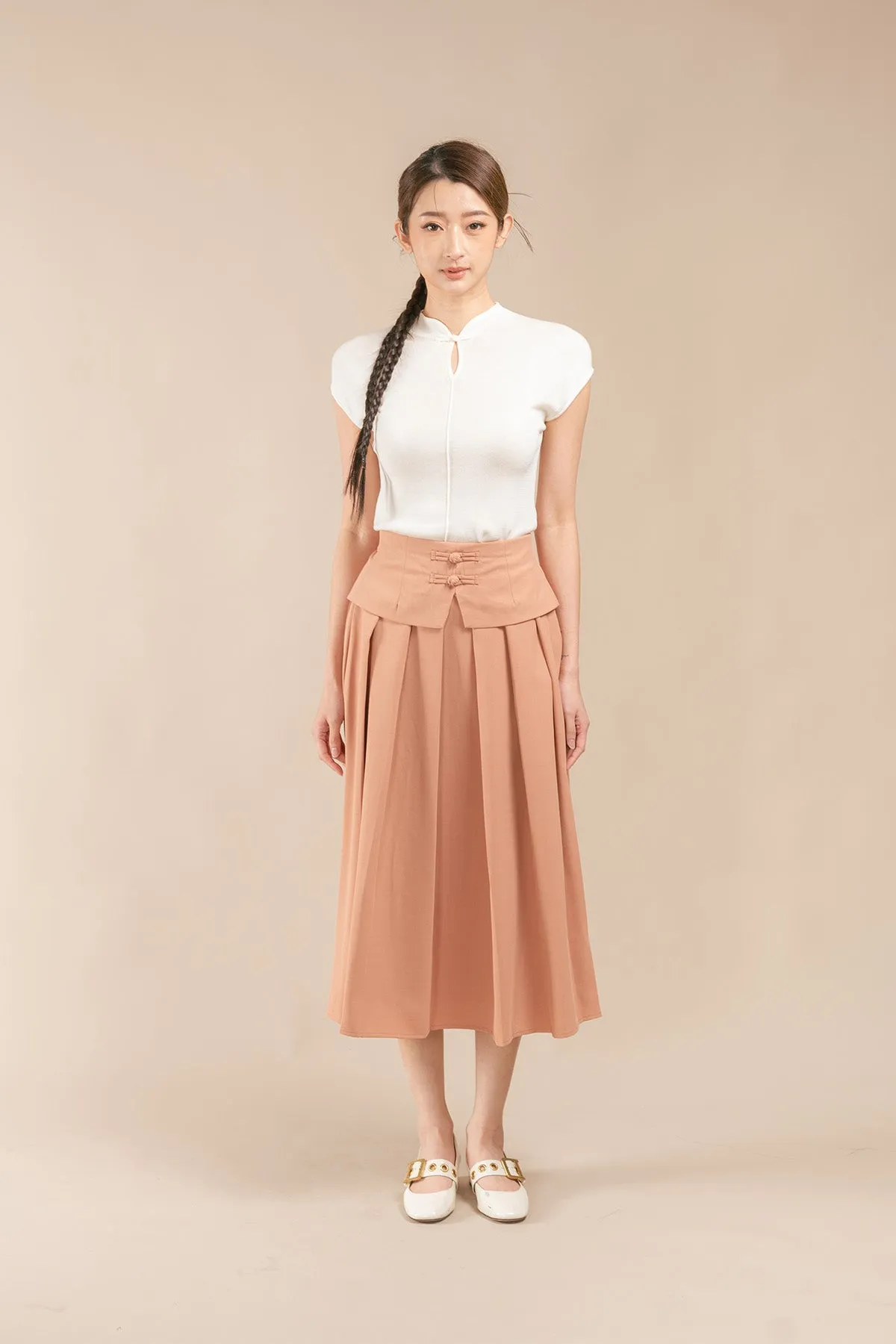 Yuline Chinese Knot Layered Maxi Pleated Skirt