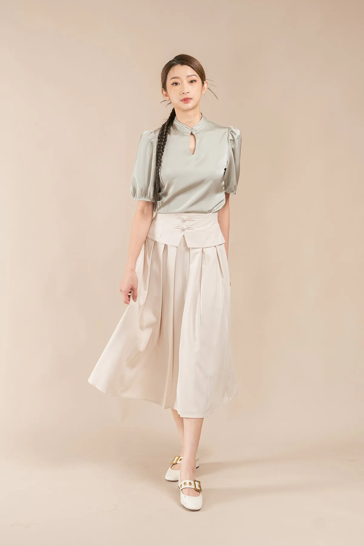 Yuline Chinese Knot Layered Maxi Pleated Skirt