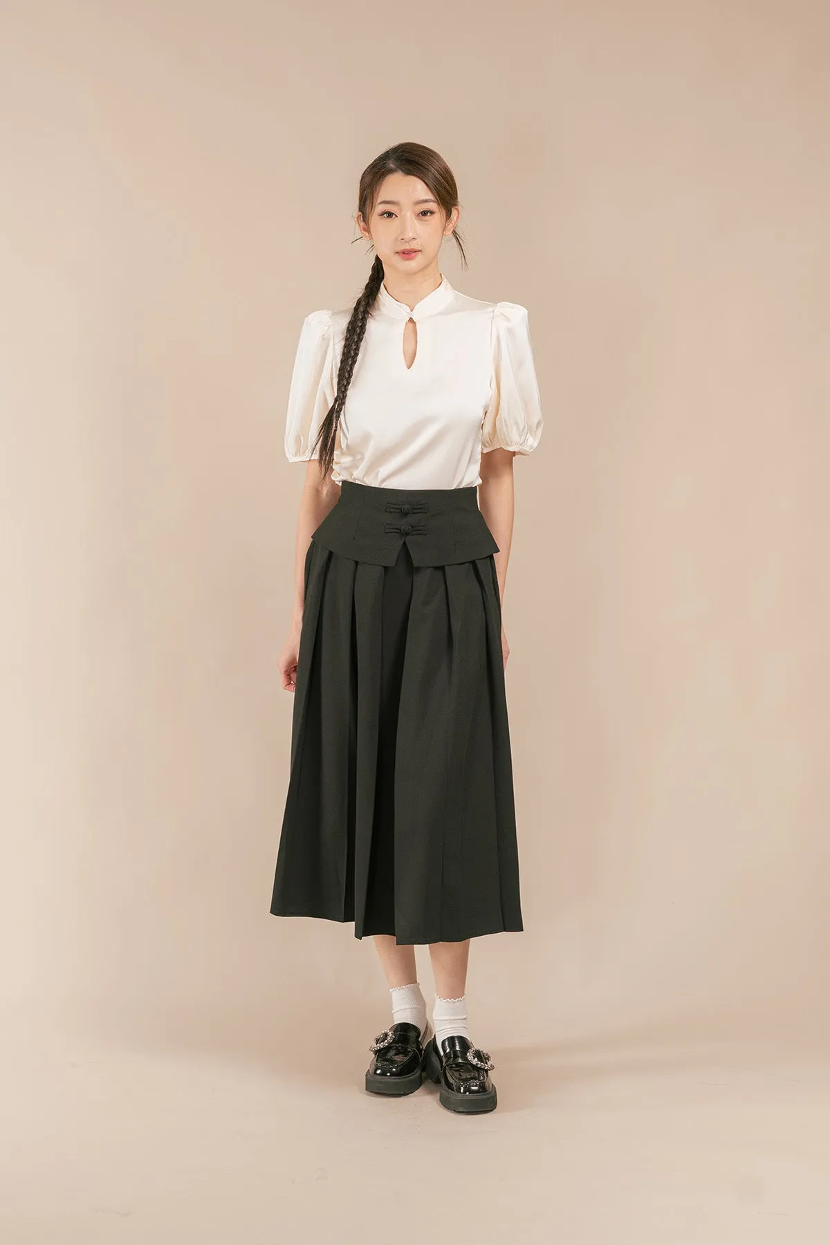 Yuline Chinese Knot Layered Maxi Pleated Skirt