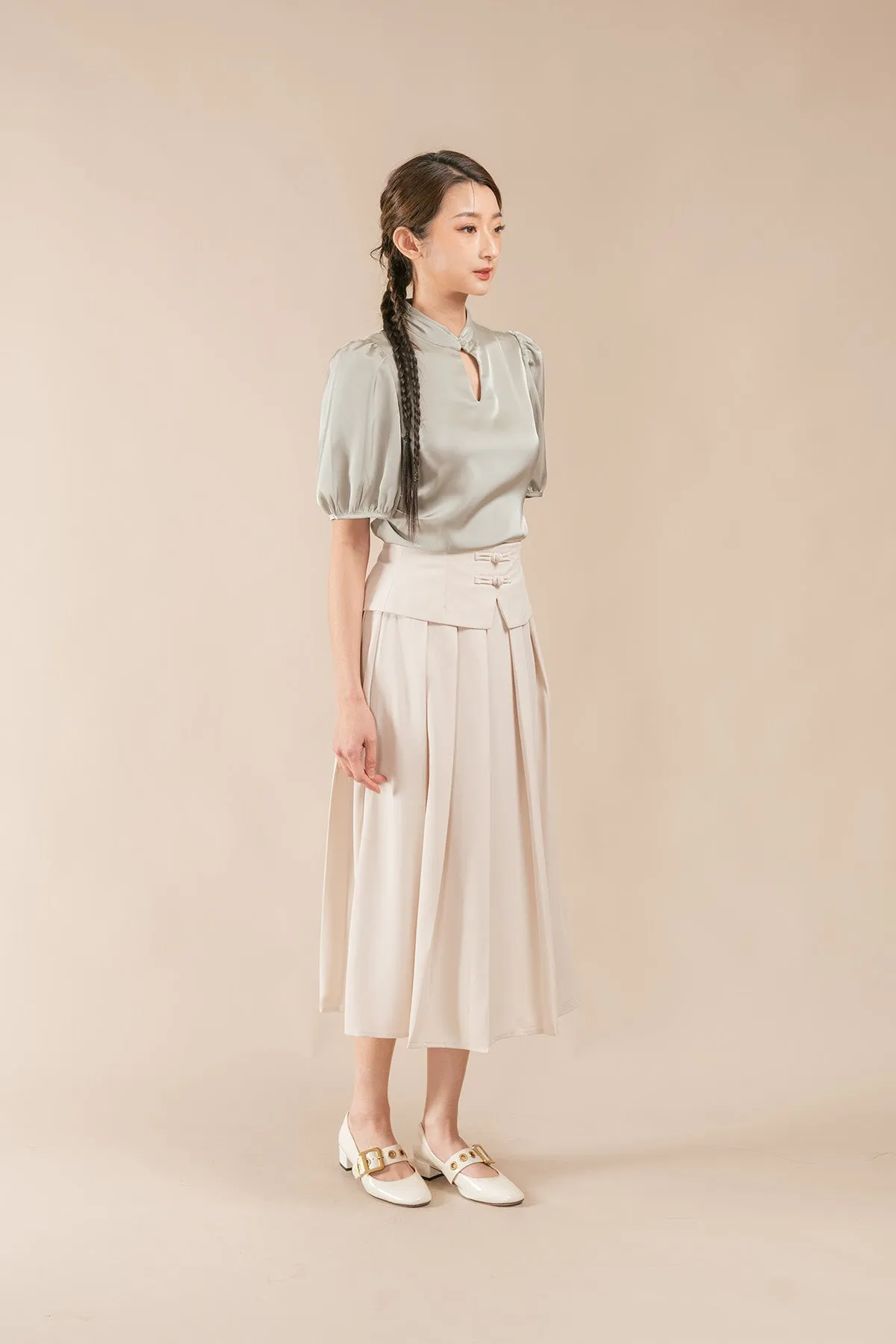 Yuline Chinese Knot Layered Maxi Pleated Skirt