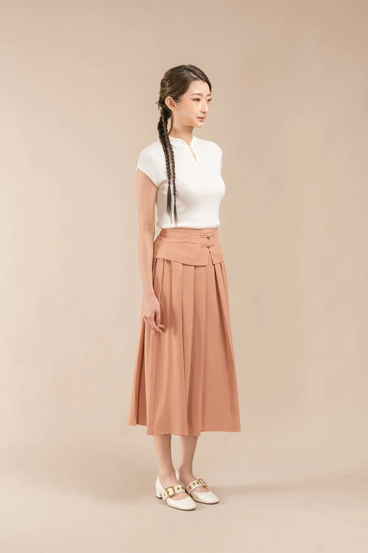 Yuline Chinese Knot Layered Maxi Pleated Skirt