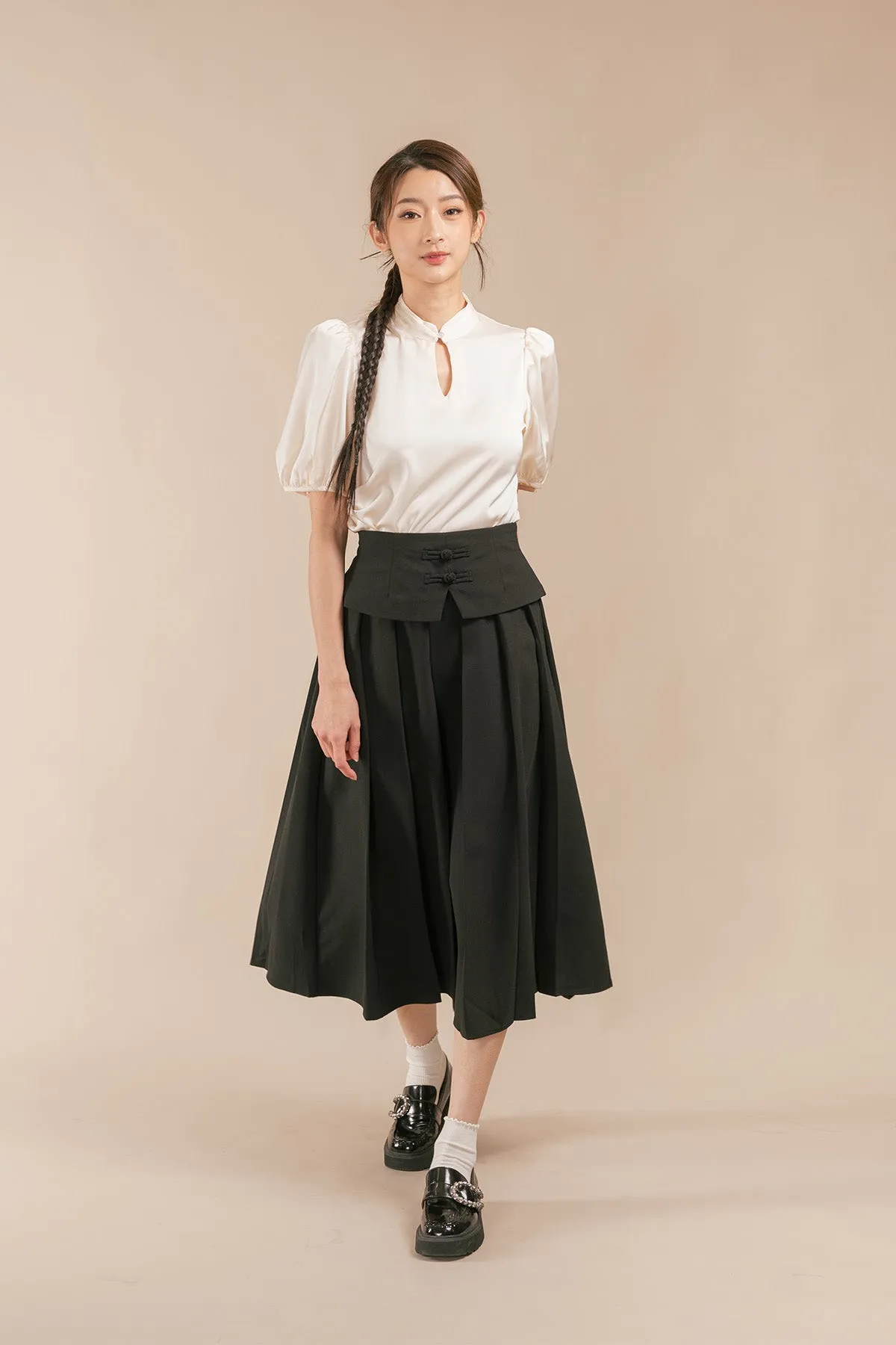 Yuline Chinese Knot Layered Maxi Pleated Skirt