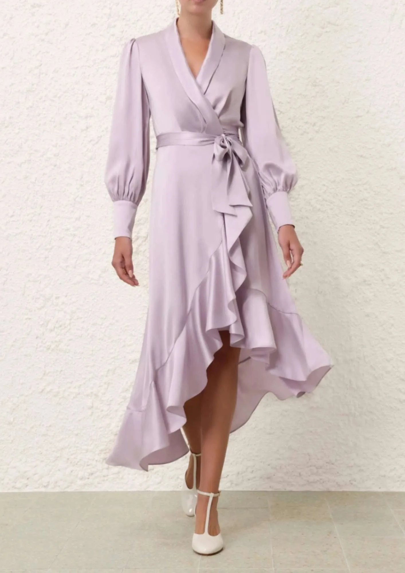 ZIMMERMANN - Light Lavender Silk Wrap Midi Dress