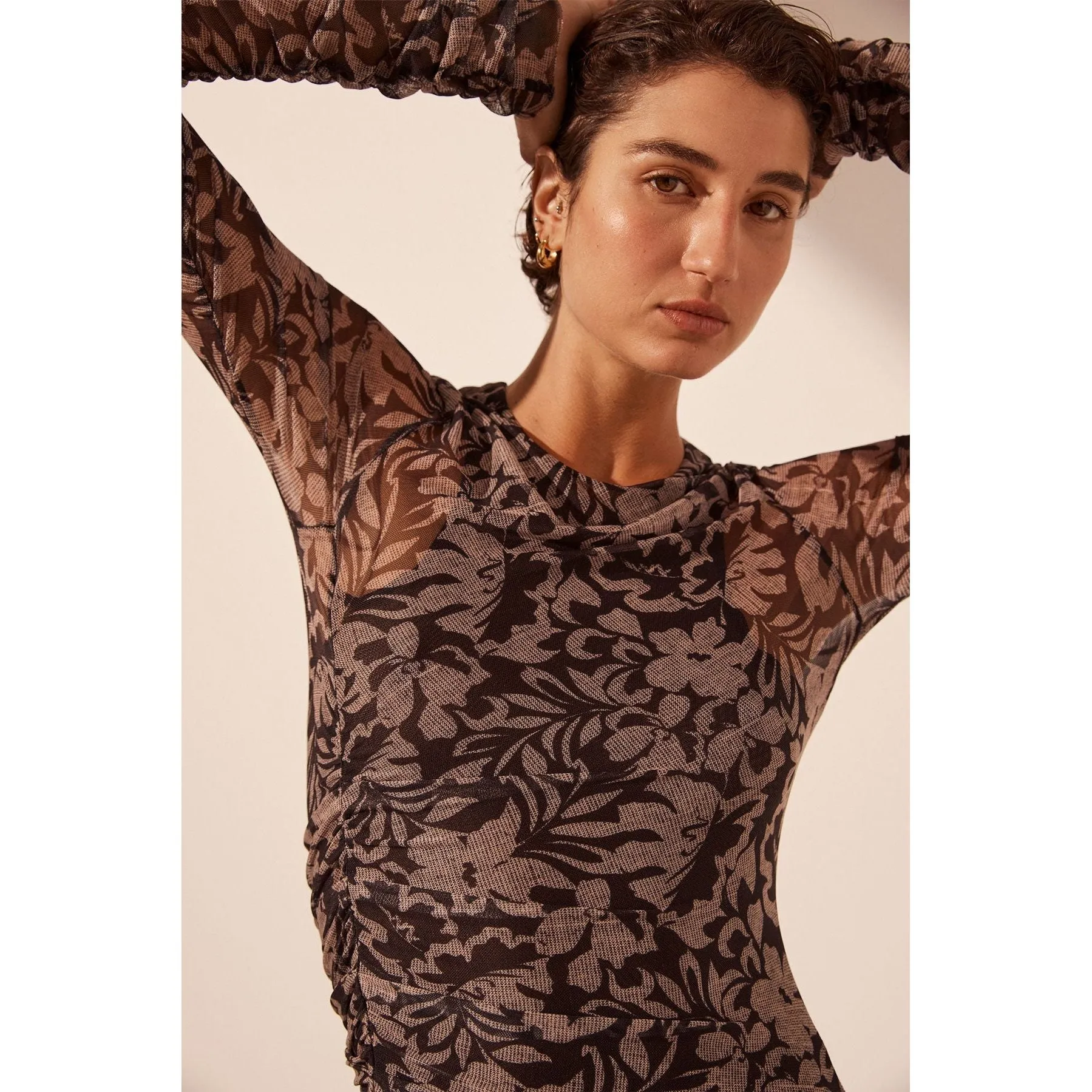 Zoe Long Sleeve Gathered Midi dress